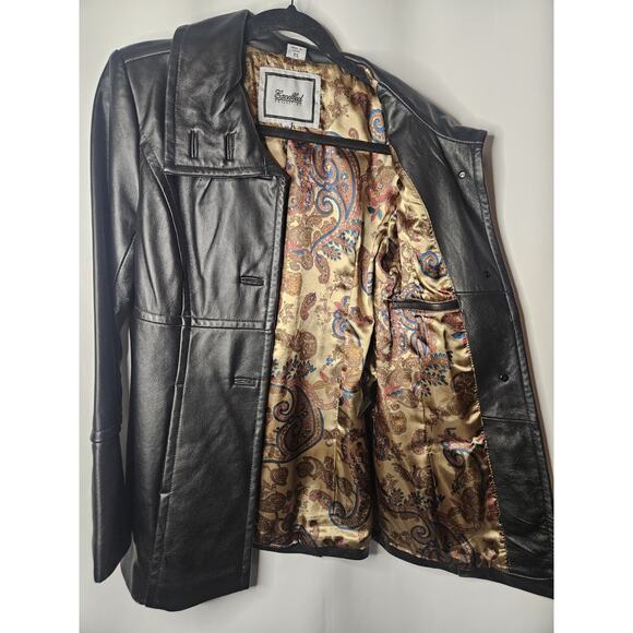 Vintage Excelled Womens Black Leather Jacket XS Midi 3 Button Collared - Picture 4 of 6